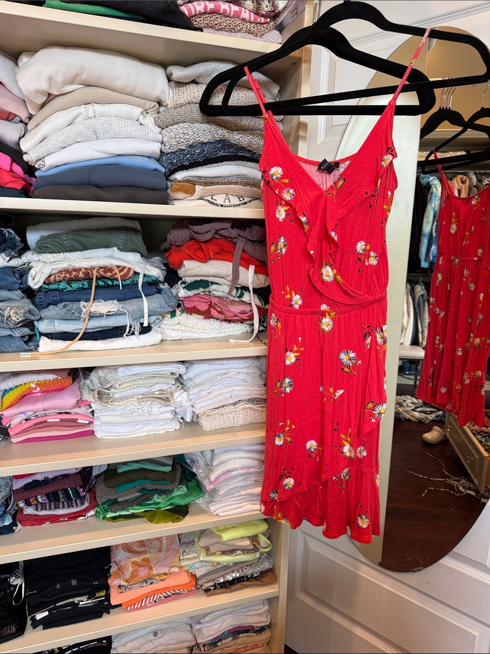 Red Floral Spaghetti-Strap Dress